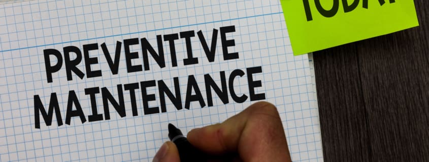 Word writing text Preventive Maintenance. Business concept for Avoid Breakdown done while machine still working Man holding marker notebook clothespin hold reminder wooden background