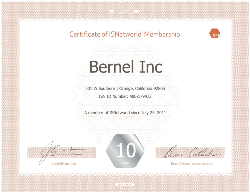 Certificate of ISNetworld Membership