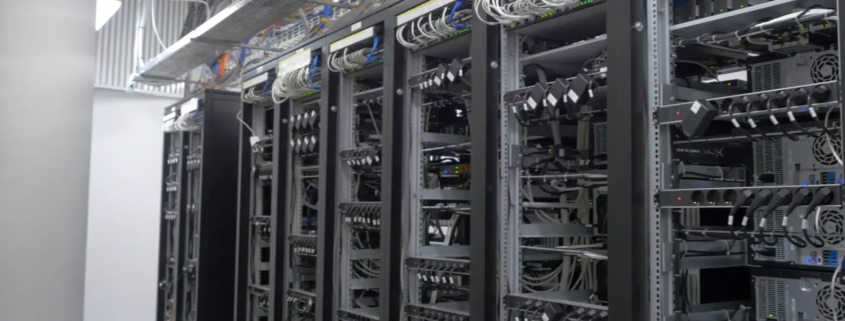 Servers Racks with Cables in a Data Center